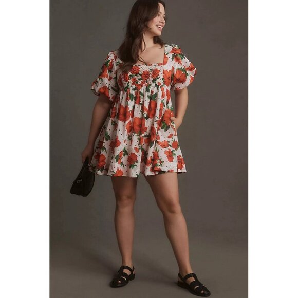 NWT Size 2X - Anthropologie Cotton Floral Smocked Babydoll Dress (NWT US$ 148) - Picture 3 of 7